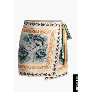 Commense Skirt Womens Small Multicolor Floral Satin Wrap Tie Mini Scarf Print